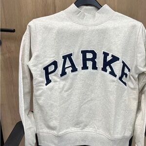 Parke PARKE Logo Mock Neck Sweatshirt CreamVarsity CroppedPulloverCozyAthleisure